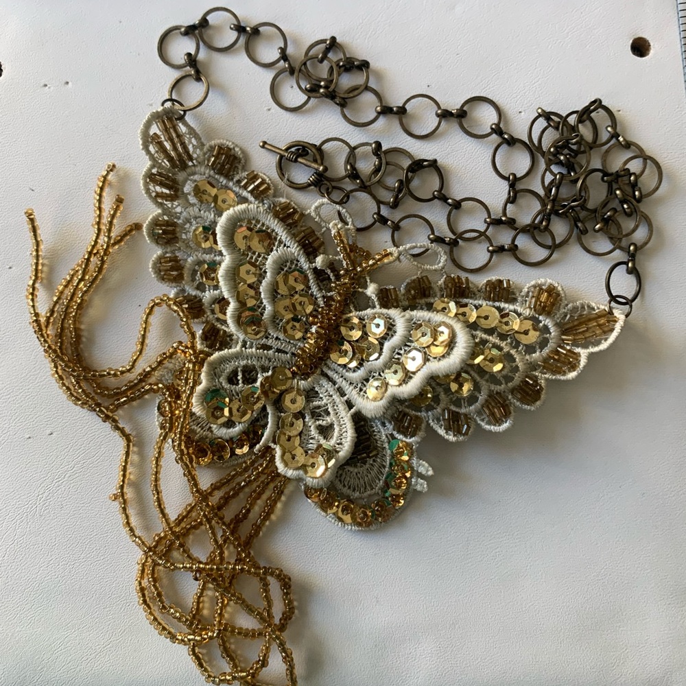 Necklace Butterfly Sequin Beaded Statement Neckla… - image 6